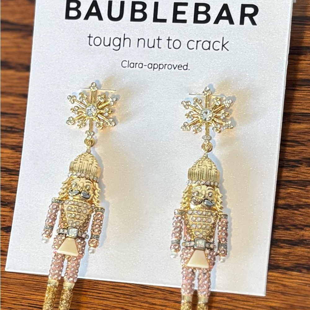 BaubleBar Festive Gold and Pink Nutcracker Earrings
